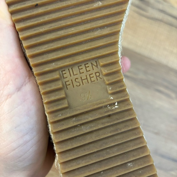 Eileen Fisher Black Leather Willow Espadrille Wedge Sandal Women’s - Picture 2 of 11